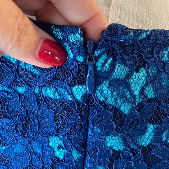 NWT Cynthia Steffe blue lace zebra pattern combo mini dress sheath size 8 - Picture 7 of 13